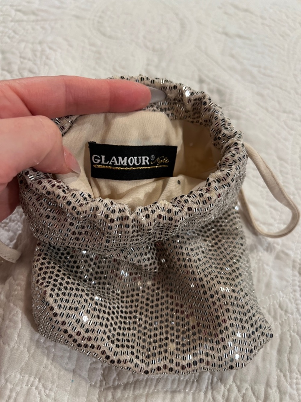 Glamour Sequin Ivory Drawstring Wristlet